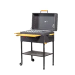 Gratar gradina cu carbuni, portabil, cu roti de deplasare, din tabla otel, 106 x 72 x 108 cm, FM Premium Plus, demontabil, cu capac, cu ceas de temperatura, cu masuta